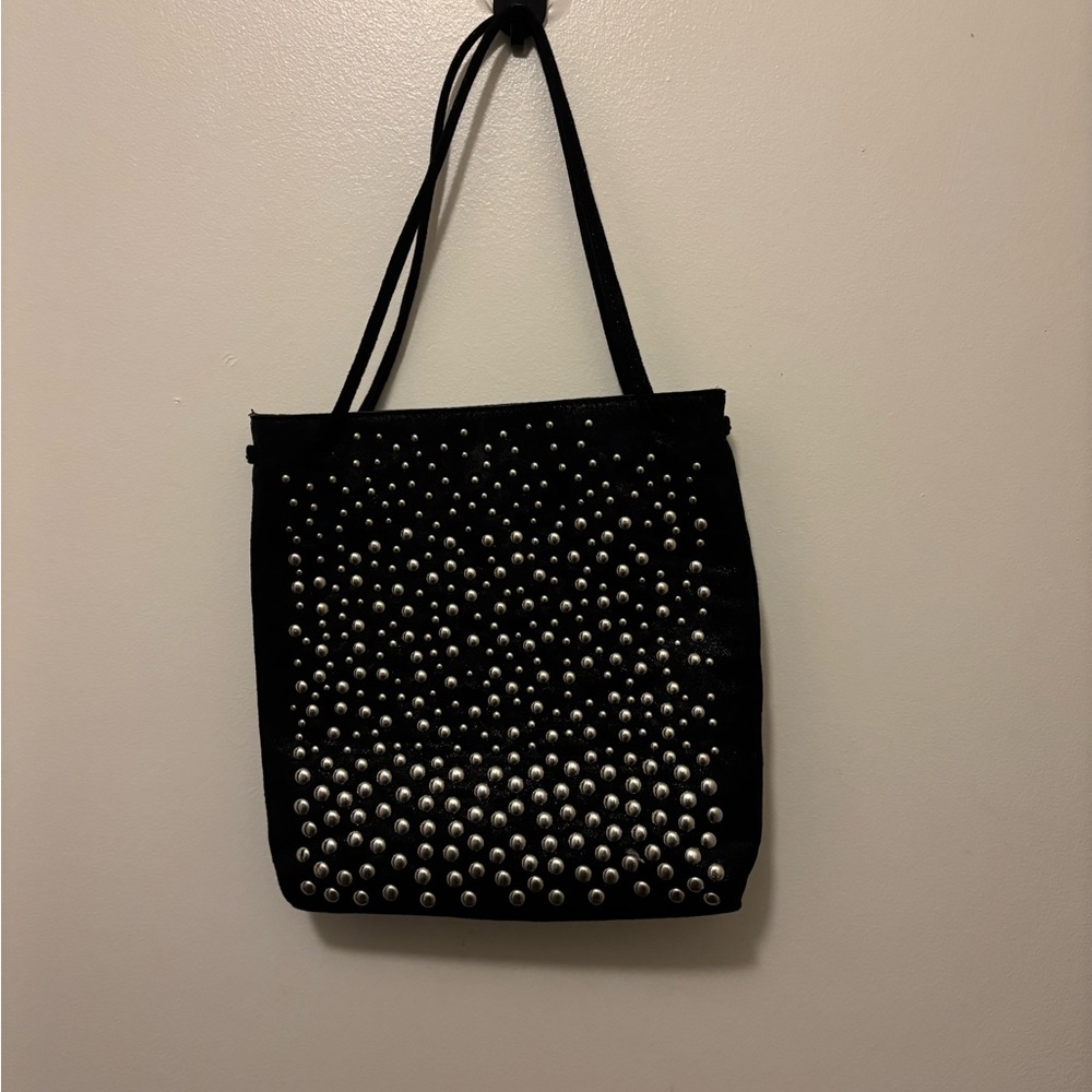 Zara Black and Silver Tote Bag with Structured Design
